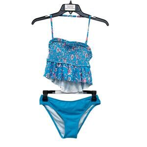 Cupshe Cockcomb Flower Smocked Flounce Midkini Classic Hipster Bikini Set XS